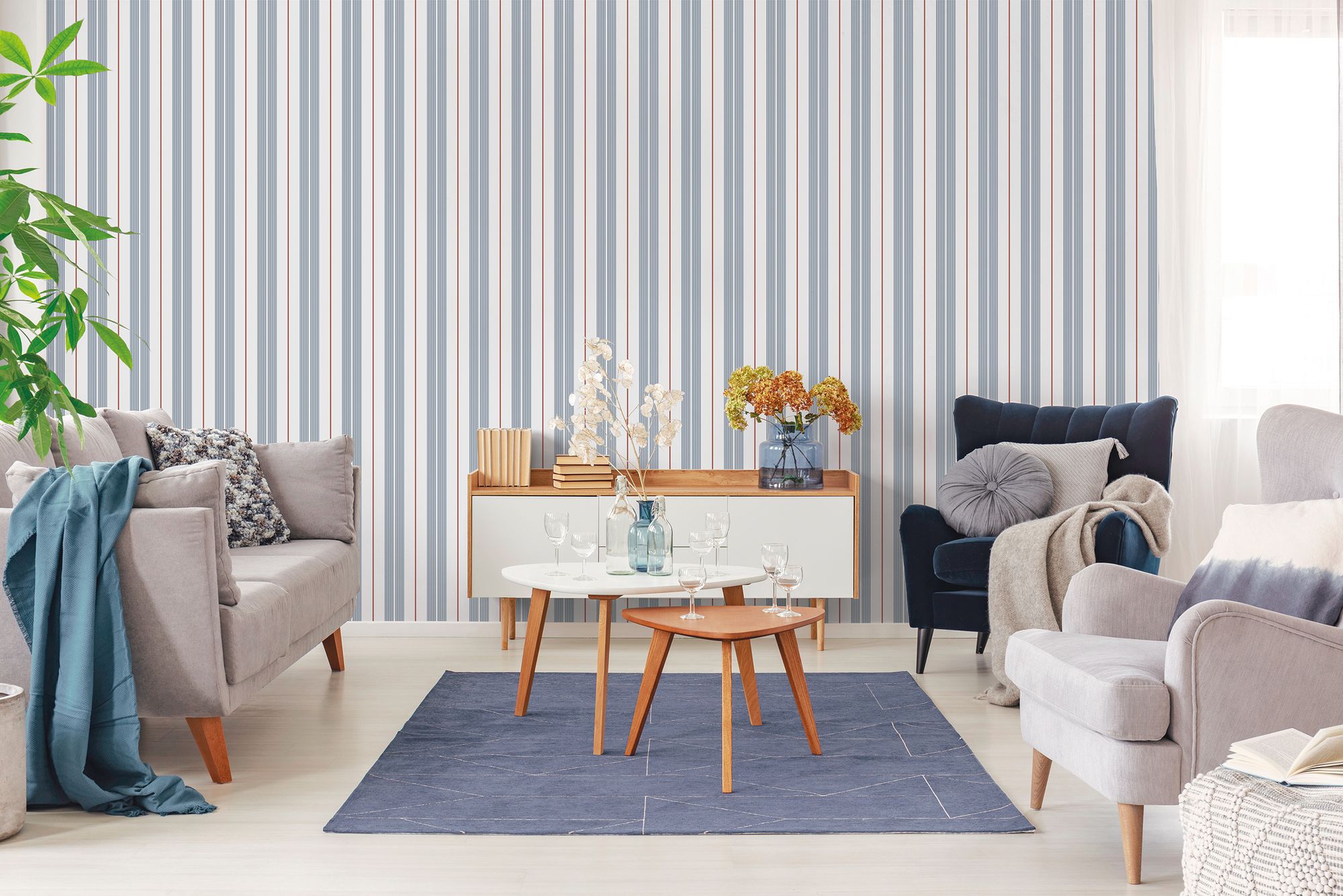 9815-1 Polo Stripe Blue and Red Essential Stripes Wallpaper by Galerie