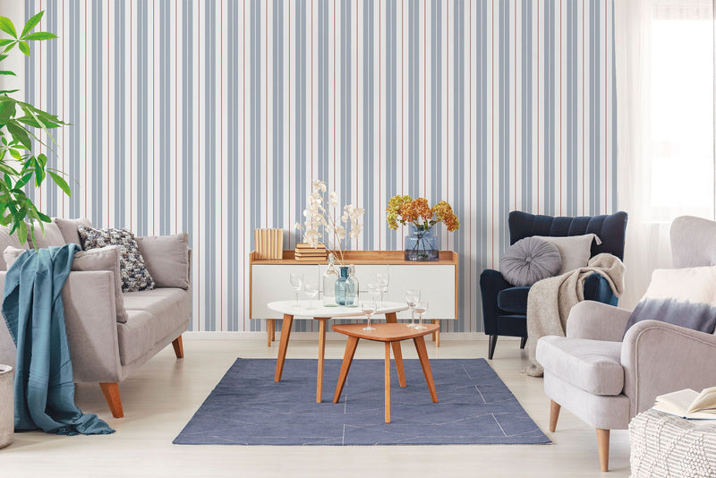 9815-1 Polo Stripe Blue and Red Essential Stripes Wallpaper by Galerie