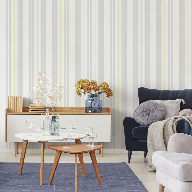 9815-4 Polo Stripe Yellow and Silver Grey Essential Stripes Wallpaper by Galerie