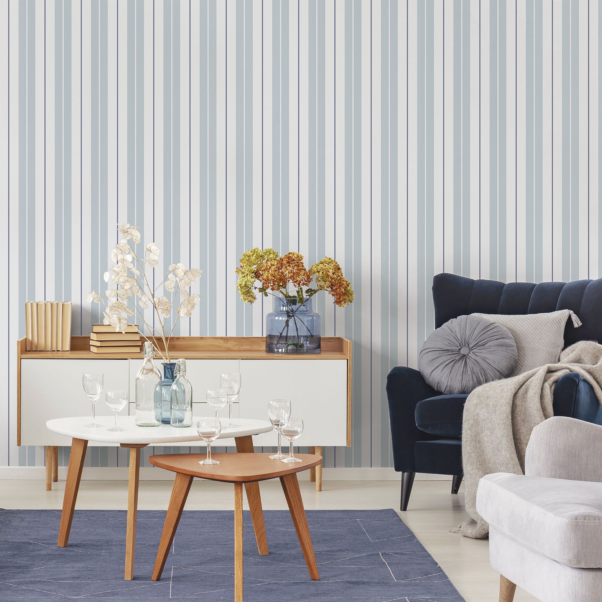 9815-6 Polo Stripe Blue Essential Stripes Wallpaper by Galerie