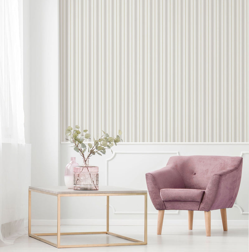 9816-3 Royal Stripe Silver Grey and Beige Essential Stripes Wallpaper by Galerie
