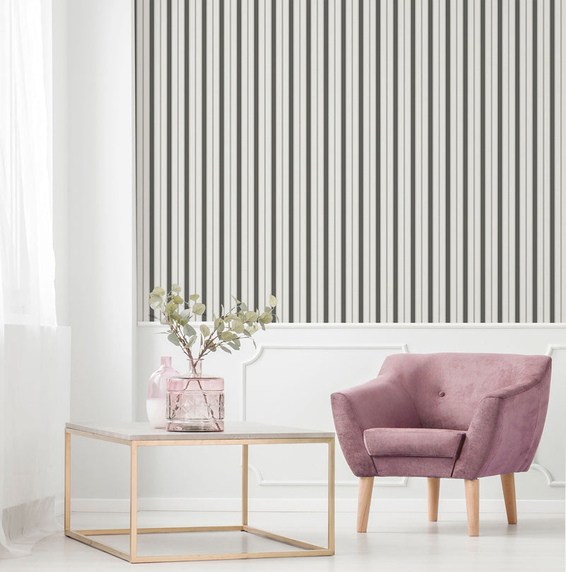 9816-4 Royal Stripe Black and Silver Grey Essential Stripes Wallpaper by Galerie