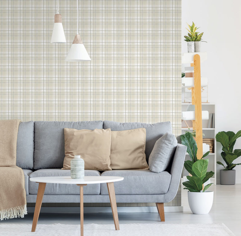 9819-2 Oxford Beige and Silver Grey Essential Stripes Wallpaper by Galerie
