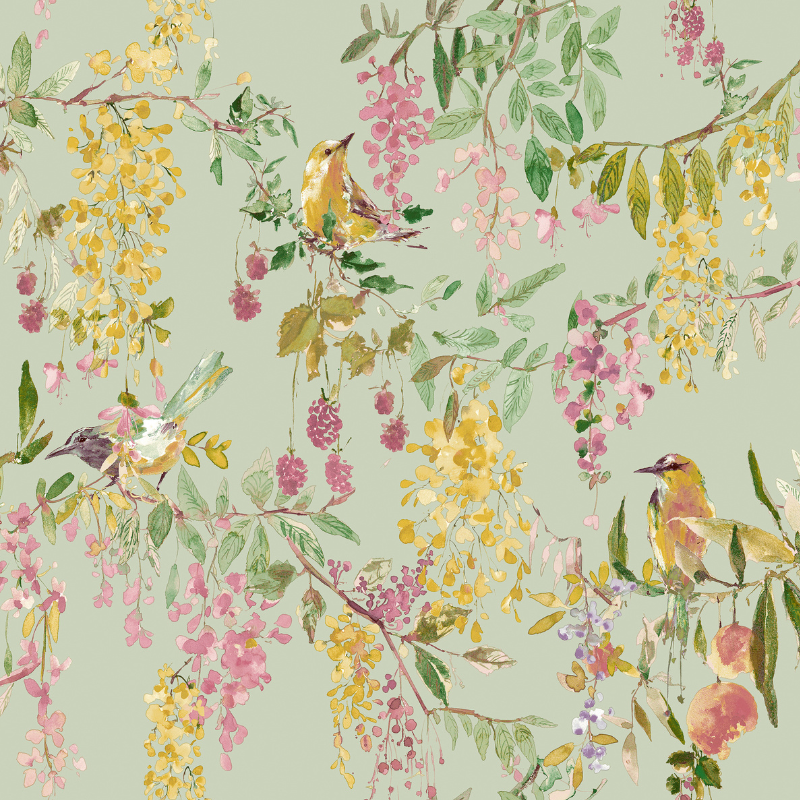 A79302 Blackberry Trail Green Wallpaper by Grandeco