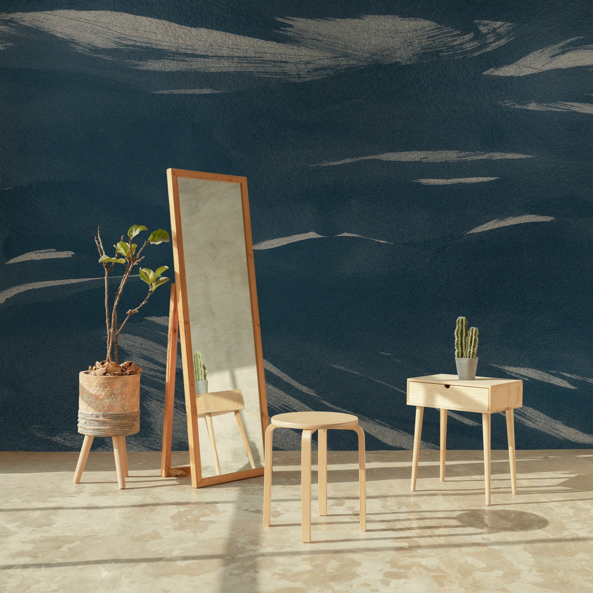 A00145 Marine Xray Metallics Silver Geo Mural by Coordonné