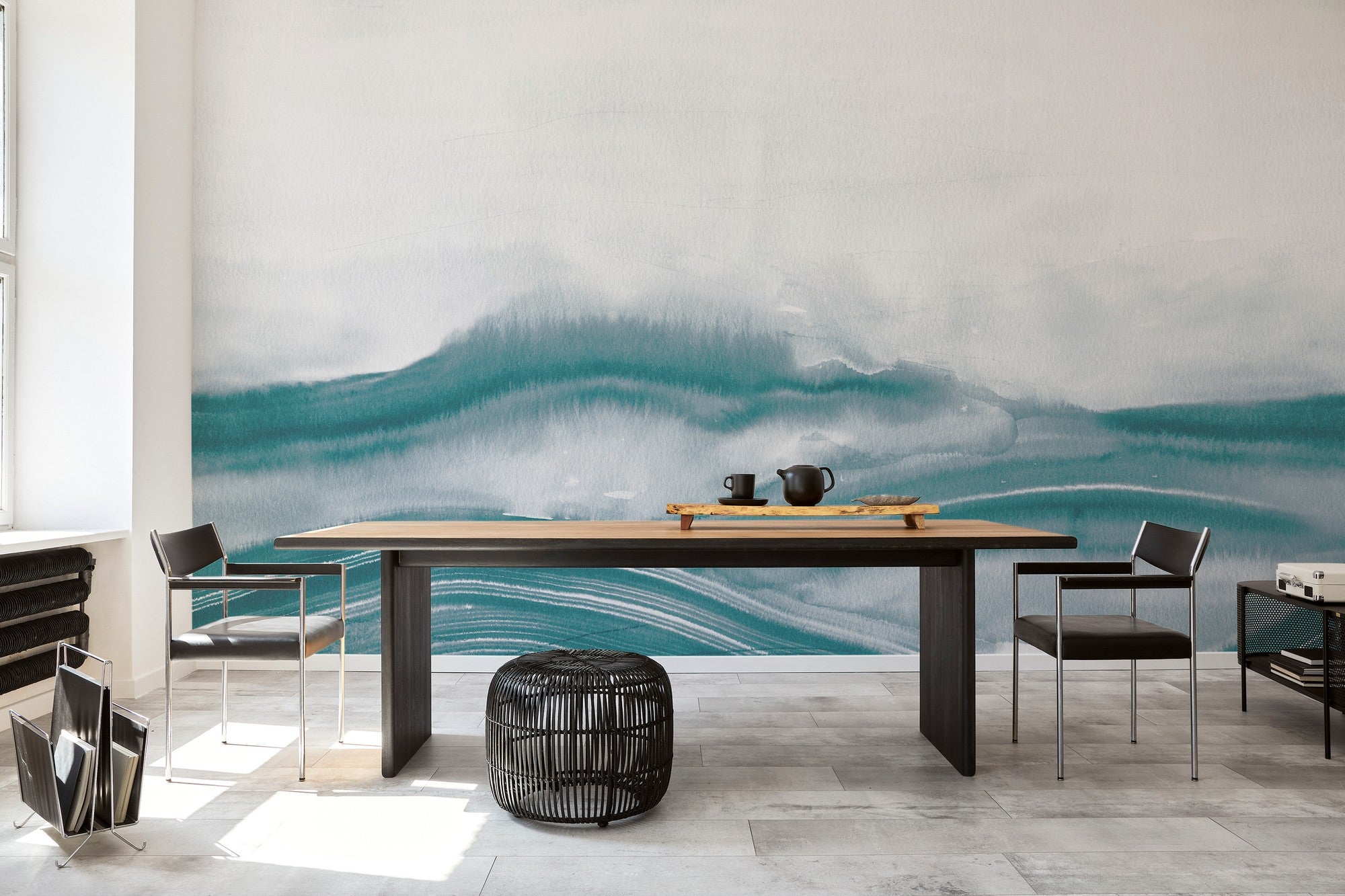 A00165 Atmospheric Haze Aqua Geo Mural by Coordonné