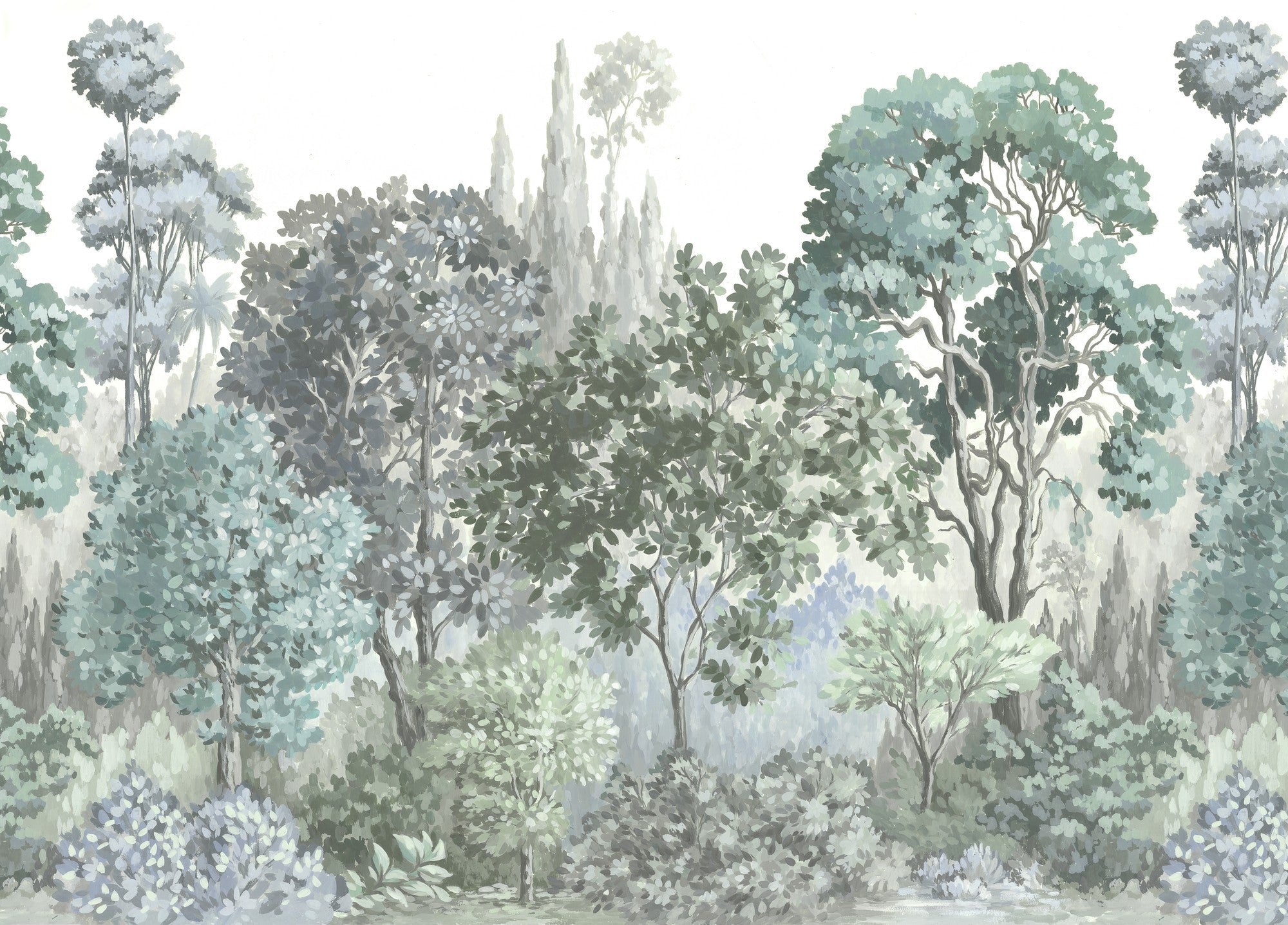 A00304 Minerva Swan, Blanco, Verde Linen Aracne Mural by Coordonné