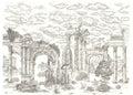 Ruins Graphite Linen Aracne Mural by Coordonné