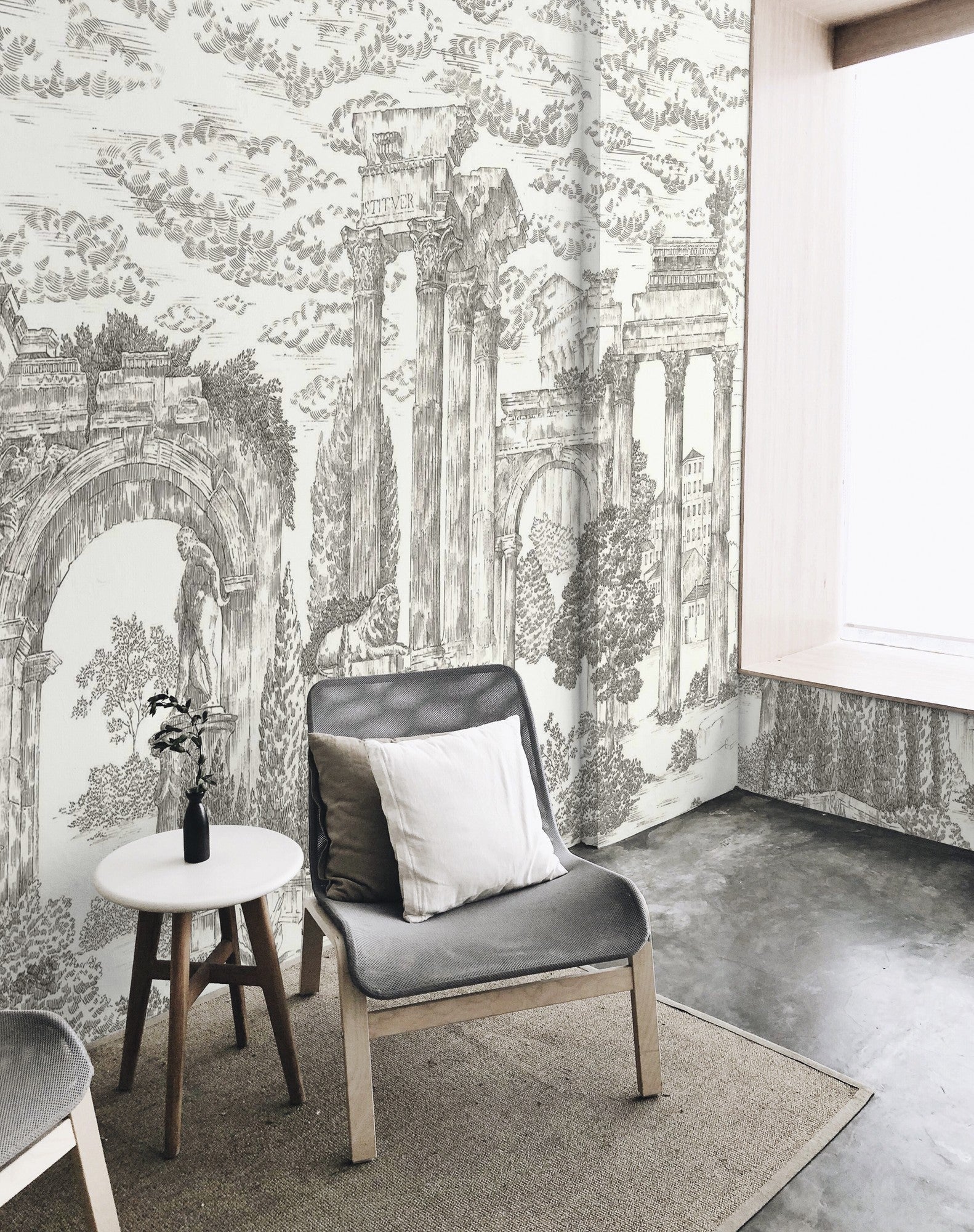 A00329 Ruins Graphite Linen Aracne Mural by Coordonné