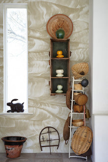 A00332 Sand Waves Swan/Gold Linen Aracne Mural by Coordonné