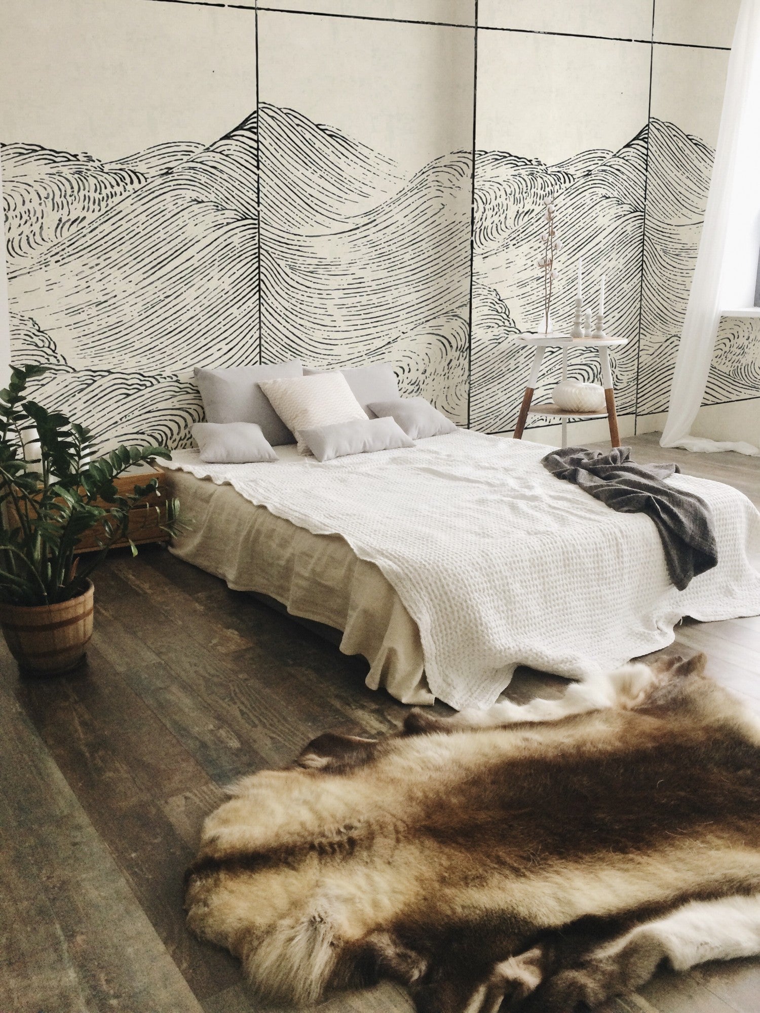 A00335 Waves Papyrus Linen Aracne Mural by Coordonné