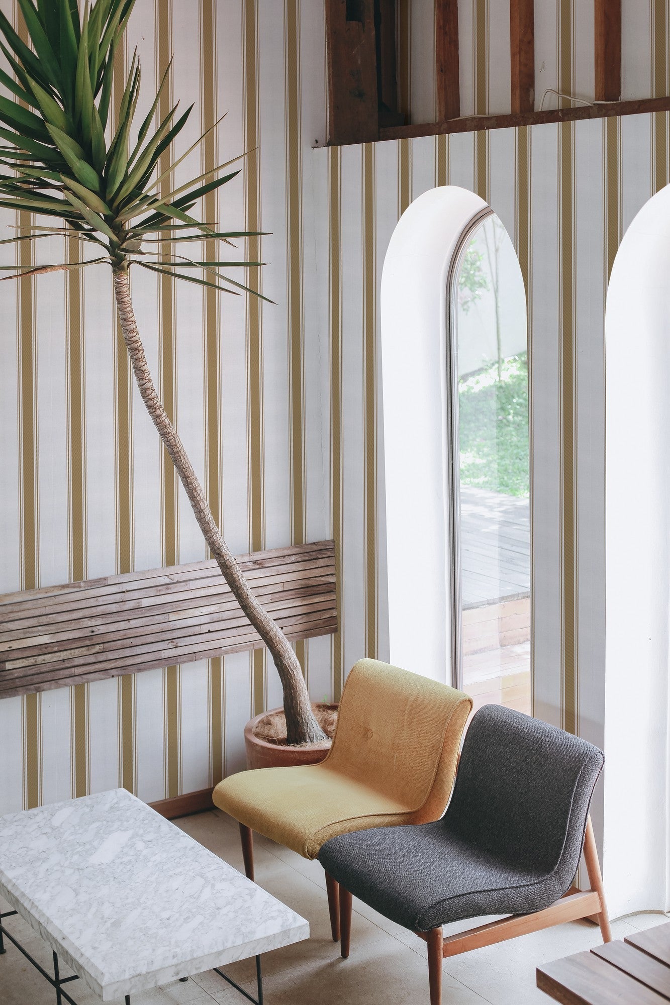 A00730 Stripe 5 Curry Stripes & Checks Wallpaper by Coordonné