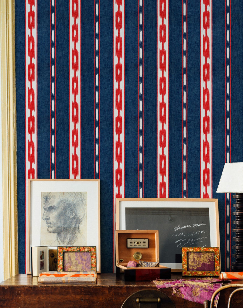 A00807 Kente Blue Ikart Wallpaper by Coordonné