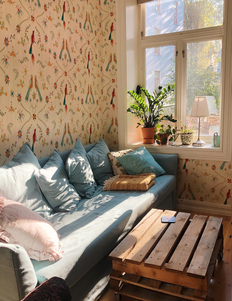 A00927 Metaphoric birds Fawn Central Saint Martins Rest Time Wallpaper by Coordonné