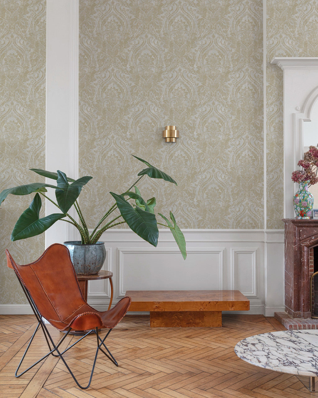 A68702 Textured Damask Grey Wallpaper by Grandeco