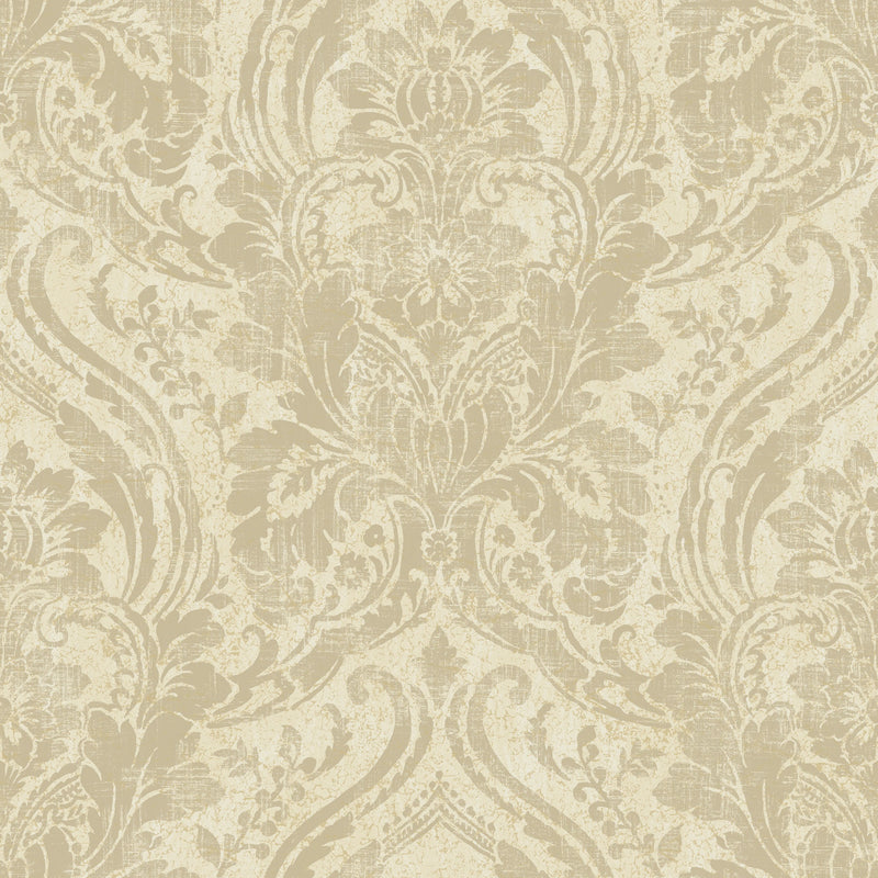 A68703 Textured Damask Cream and Gold Wallpaper by Grandeco