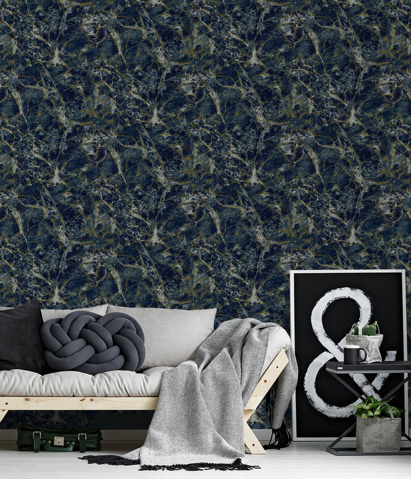 A73803 Astoria Marble Navy Wallpaper by Grandeco