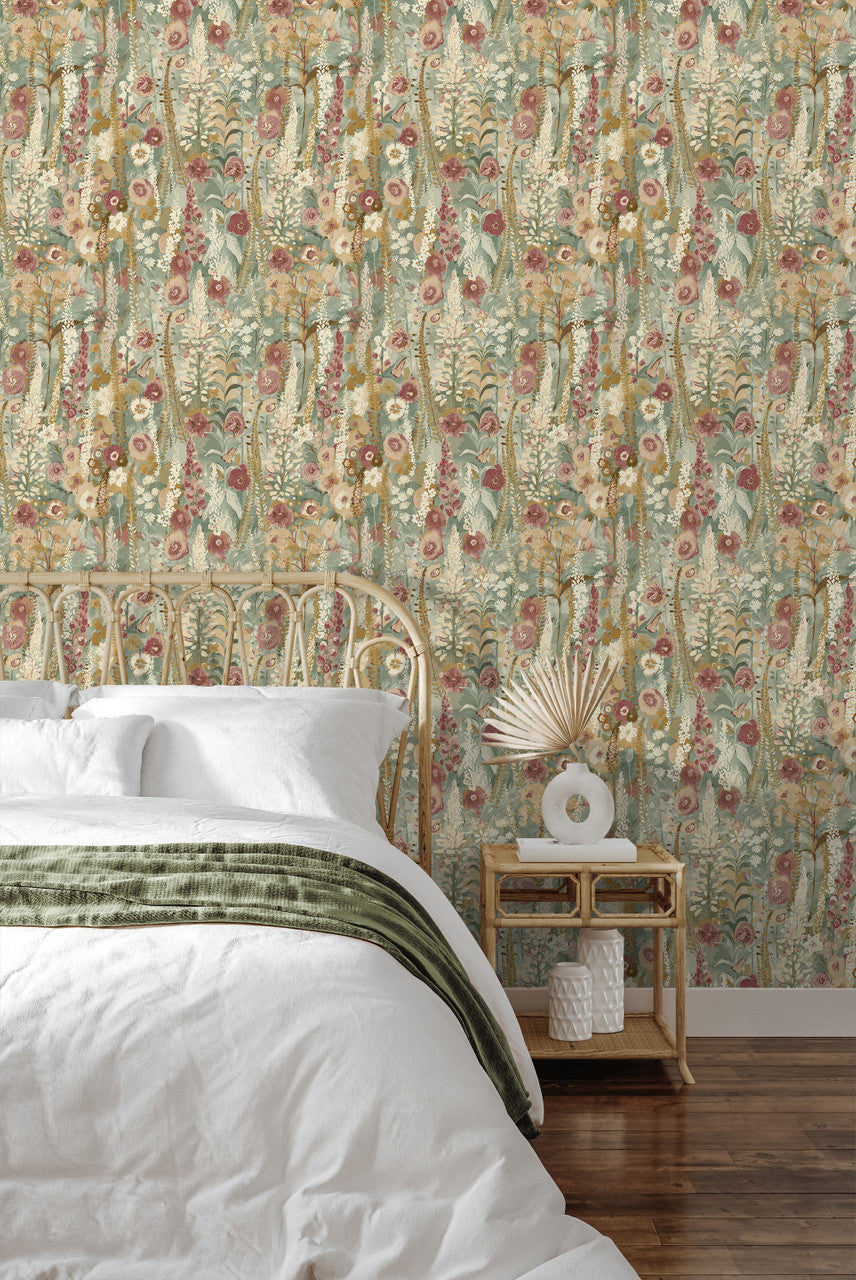 A74603 Delphinium Forest Sage Wallpaper by Grandeco