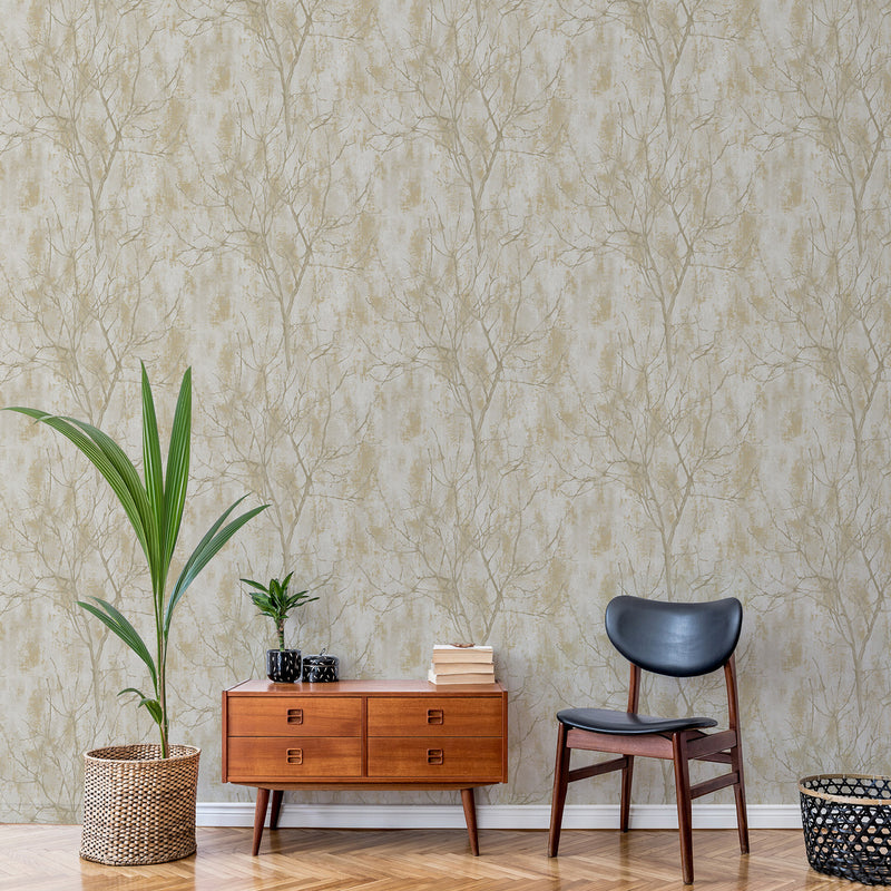 A75703 Venetian Tree Taupe Wallpaper by Grandeco
