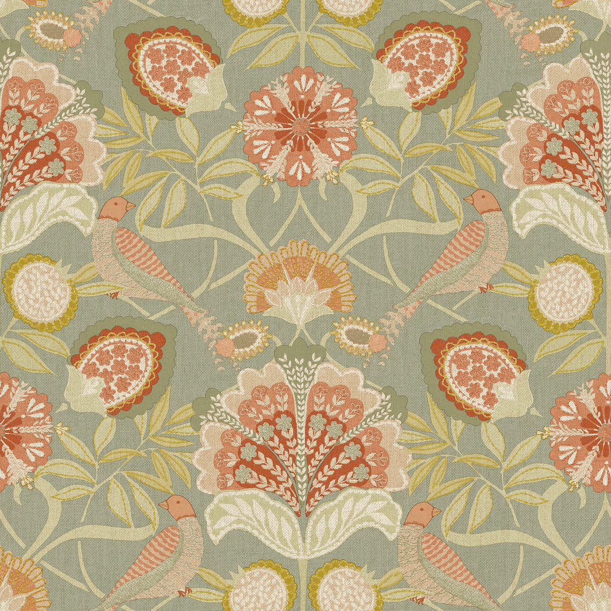 A84702 Persian Garden Sage Green Wallpaper by Grandeco - flat