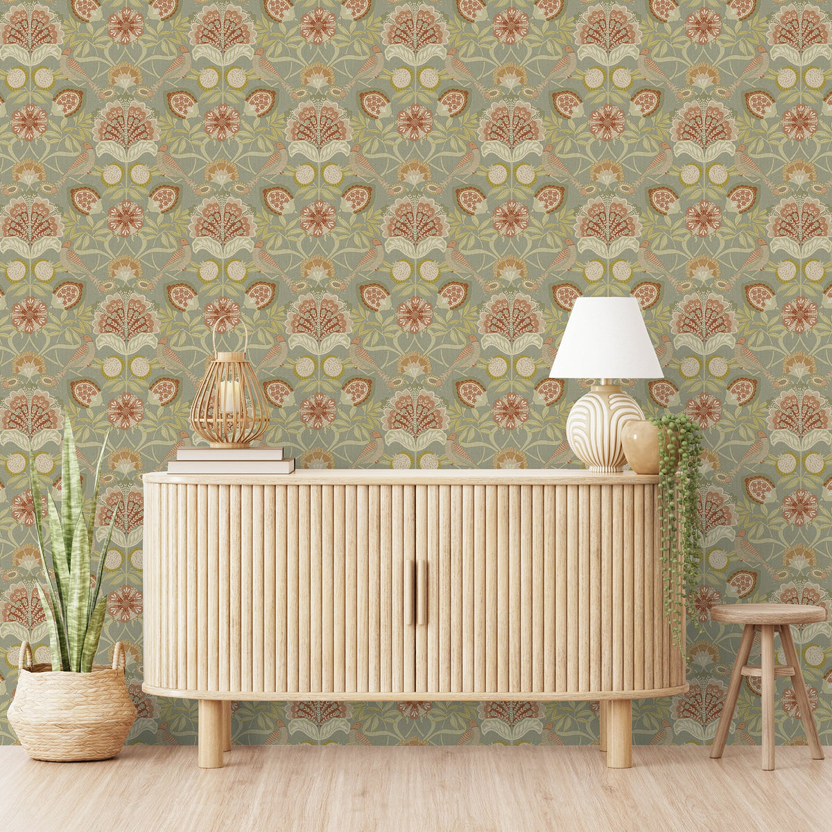 A84702 Persian Garden Sage Green Wallpaper by Grandeco - room