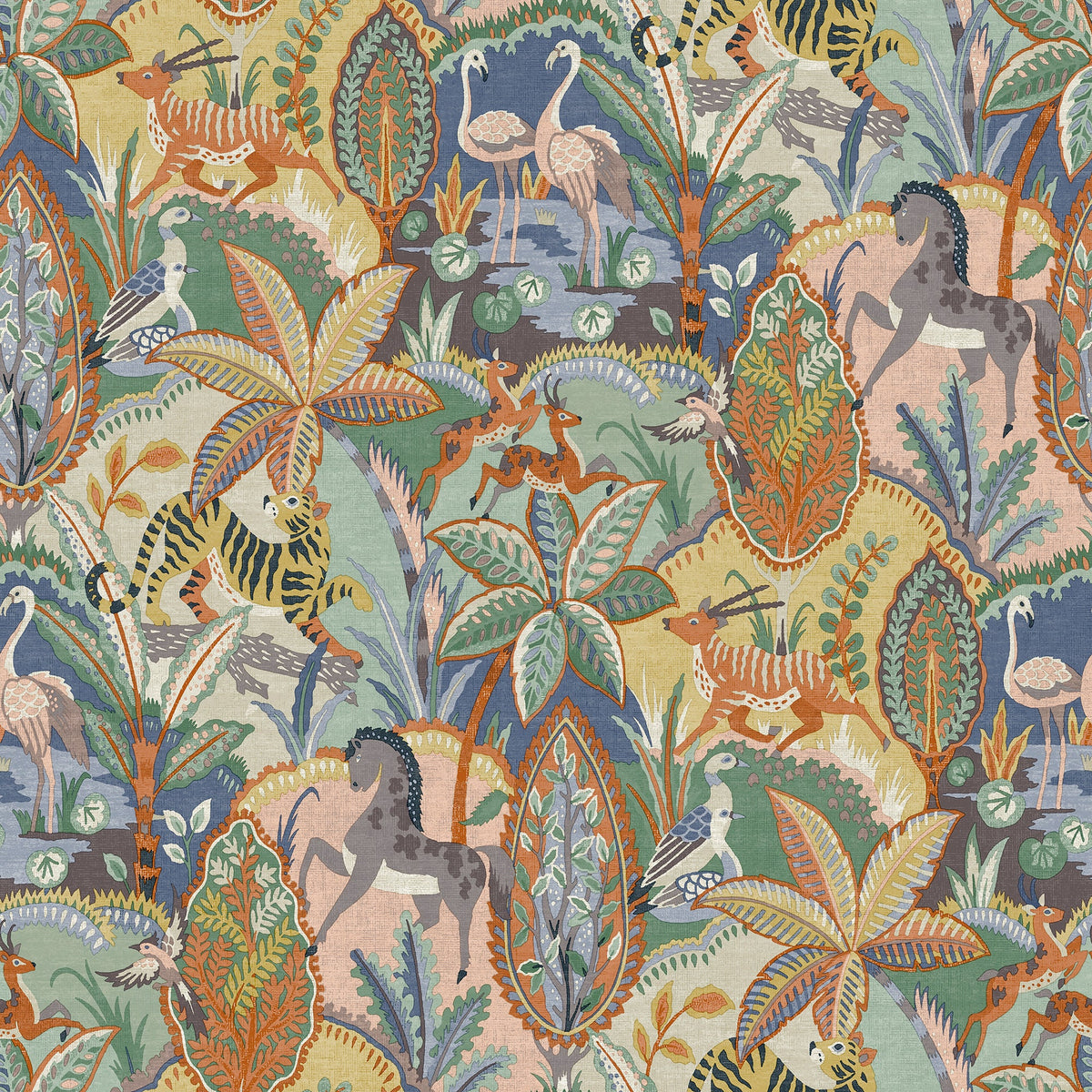 A85001 Animal Garden Multi Wallpaper by Grandeco - flat