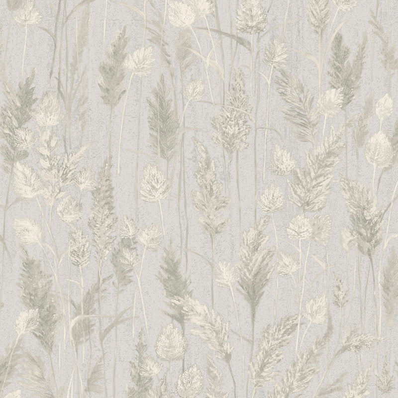 Meadow Grasses Silver Wallpaper by Grandeco