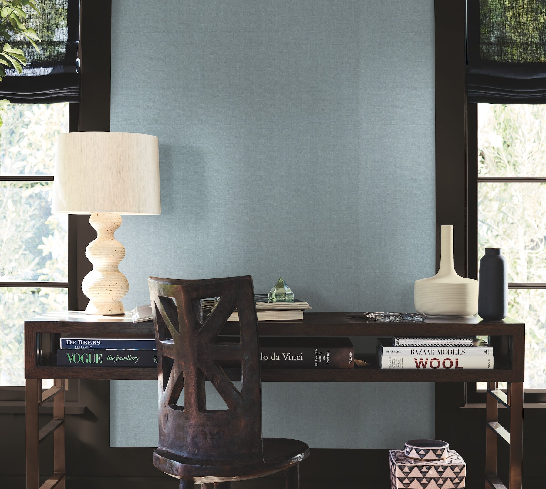 AB1805 Woven Linen Sky Blue Artifacts Wallpaper by York Wallcoverings