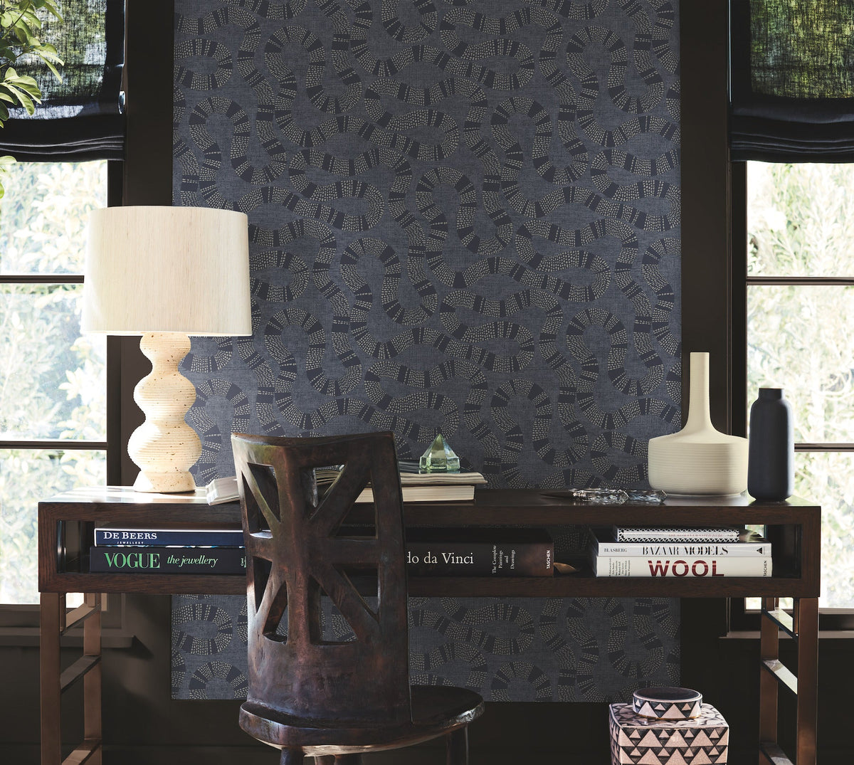 AB3002 Ophidia Navy Artifacts Wallpaper by York Wallcoverings