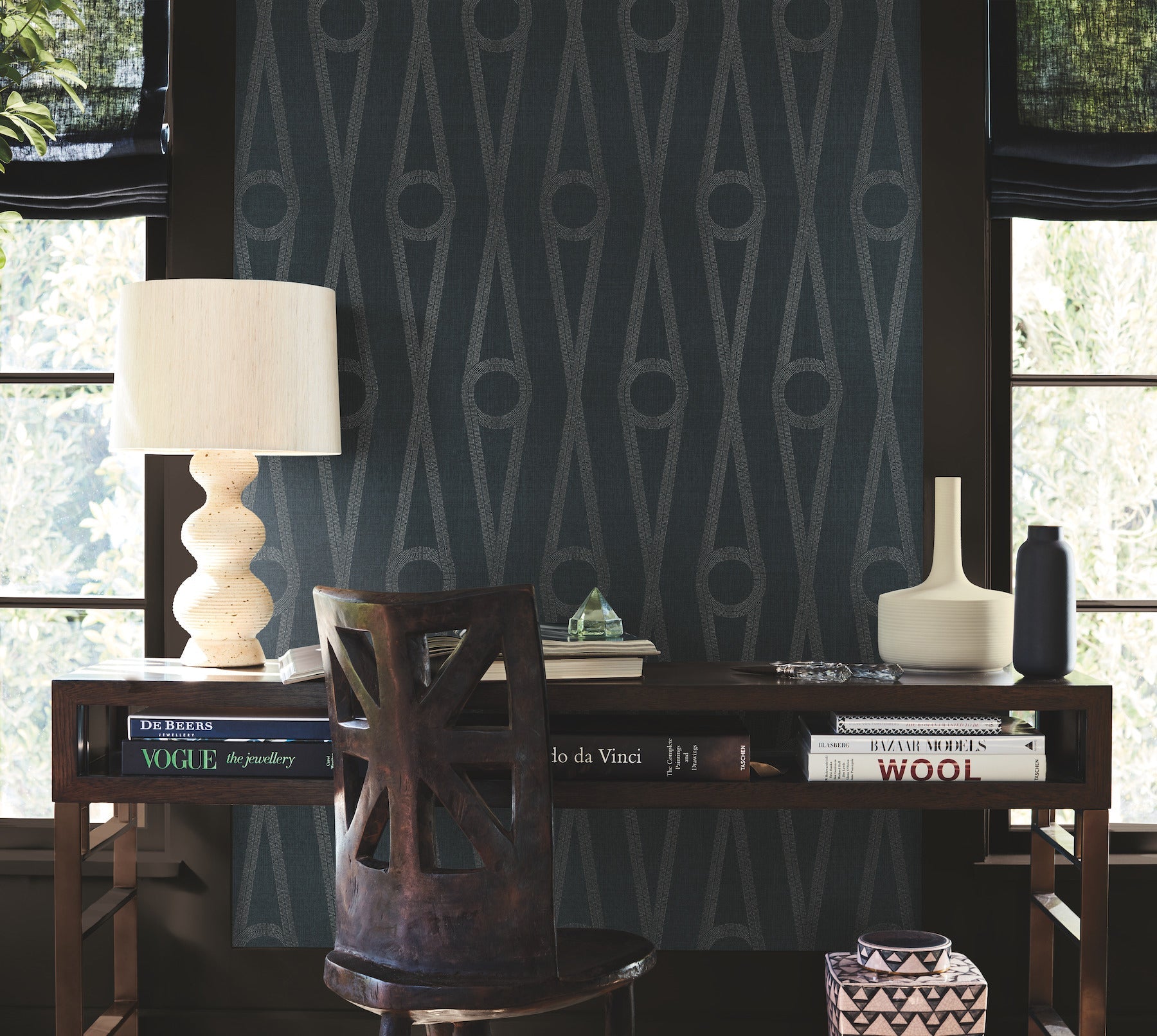 AB3015 Henlein Indigo Artifacts Wallpaper by York Wallcoverings