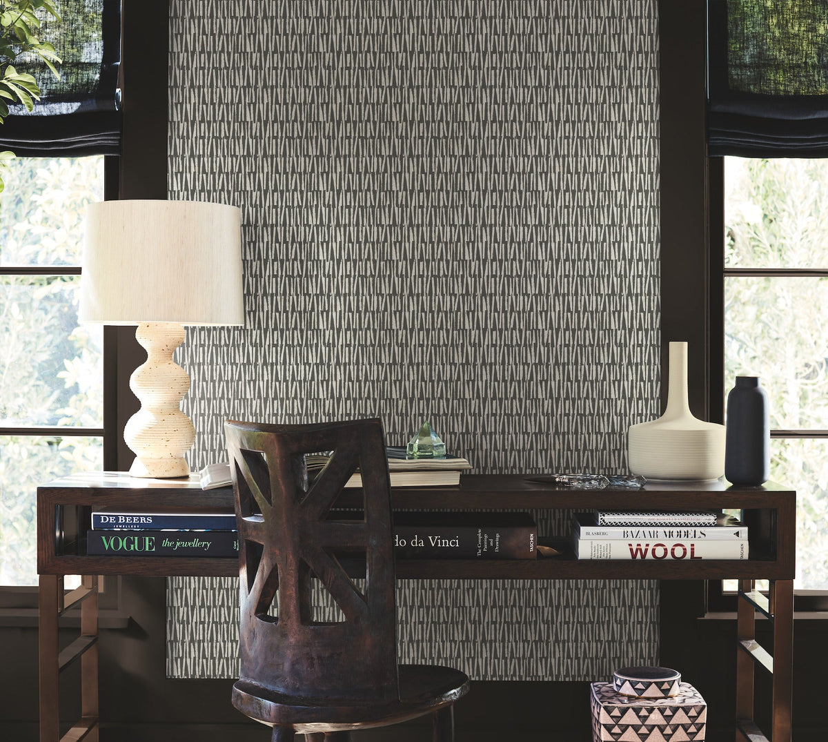 AB3042 Thatched Black Artifacts Wallpaper by York Wallcoverings