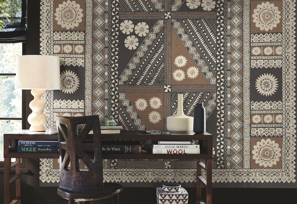 AB3057M Tapa Sienna Artifacts Mural by York Wallcoverings