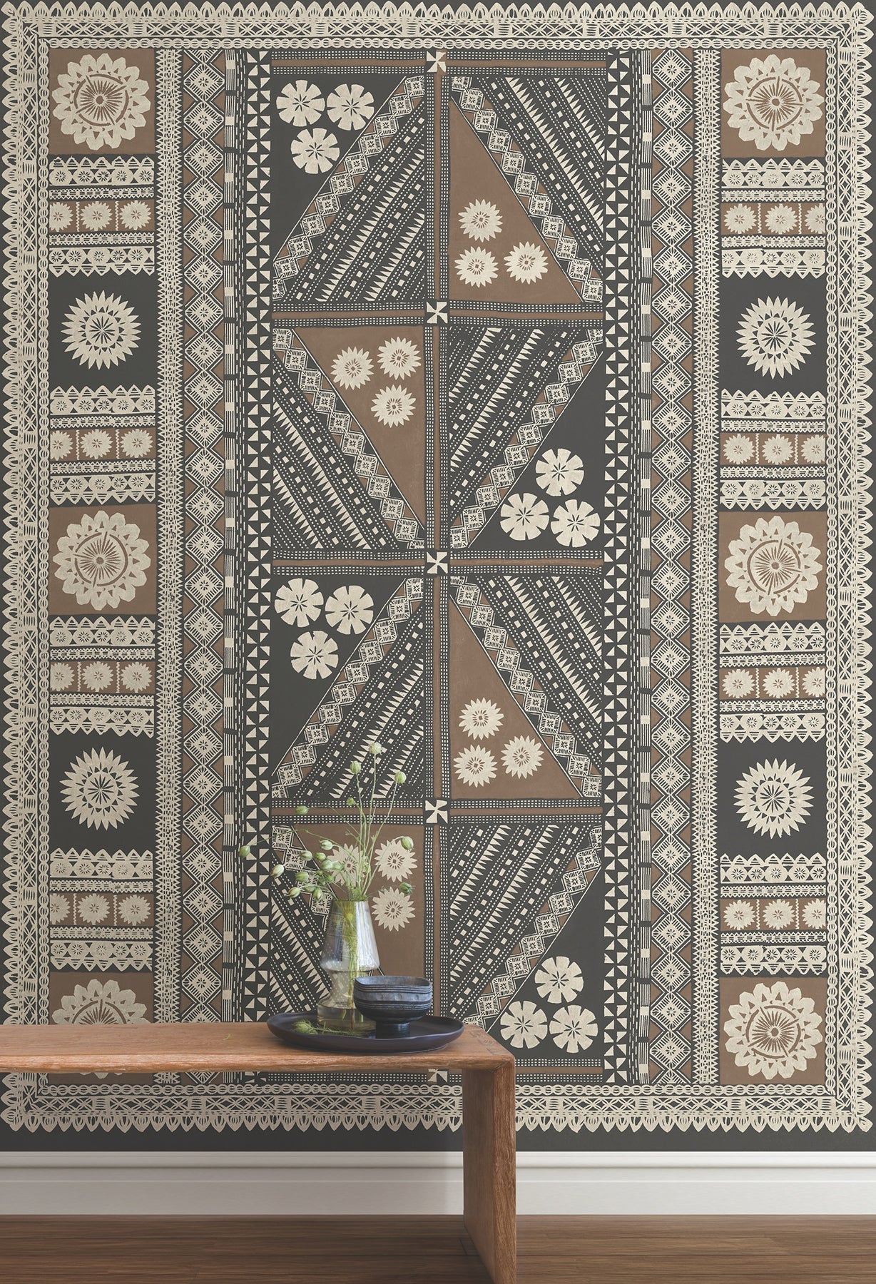 AB3057M Tapa Sienna Artifacts Mural by York Wallcoverings