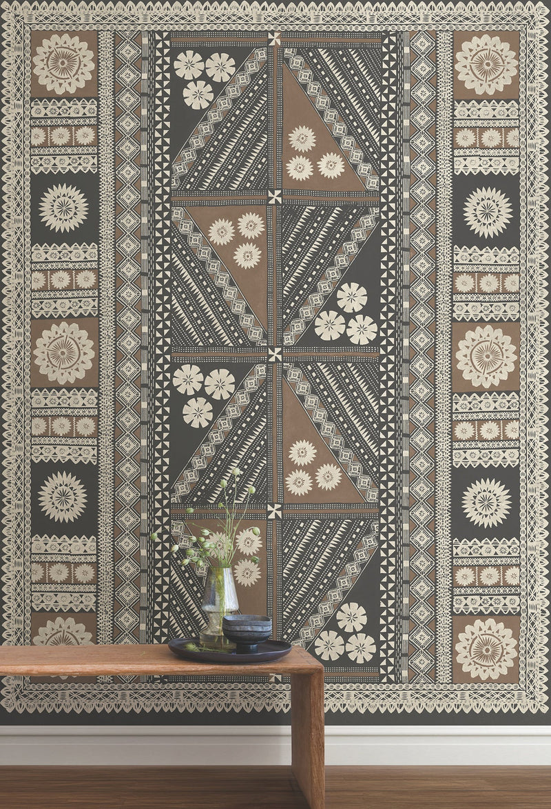 AB3057M Tapa Sienna Artifacts Mural by York Wallcoverings