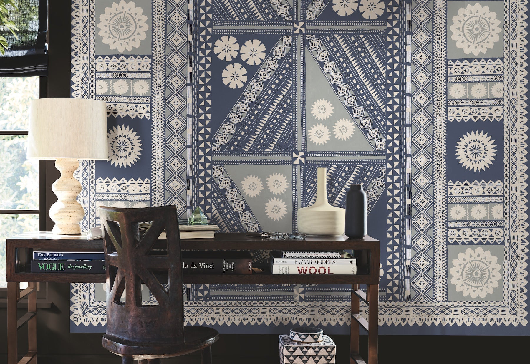 AB3058M Tapa Indigo Artifacts Mural by York Wallcoverings