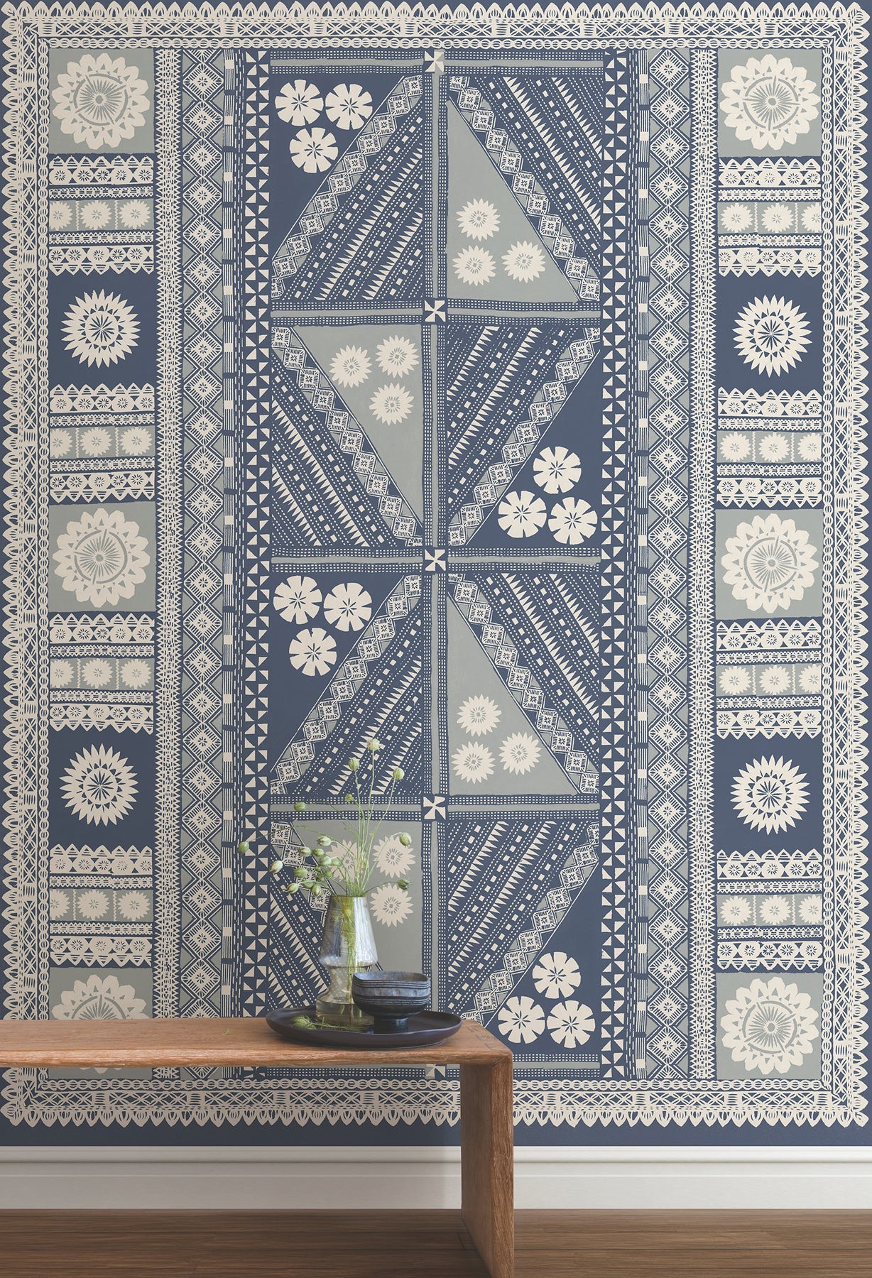 AB3058M Tapa Indigo Artifacts Mural by York Wallcoverings