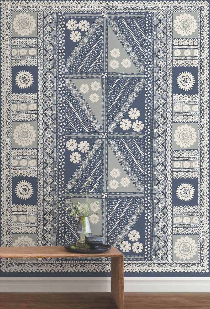AB3058M Tapa Indigo Artifacts Mural by York Wallcoverings