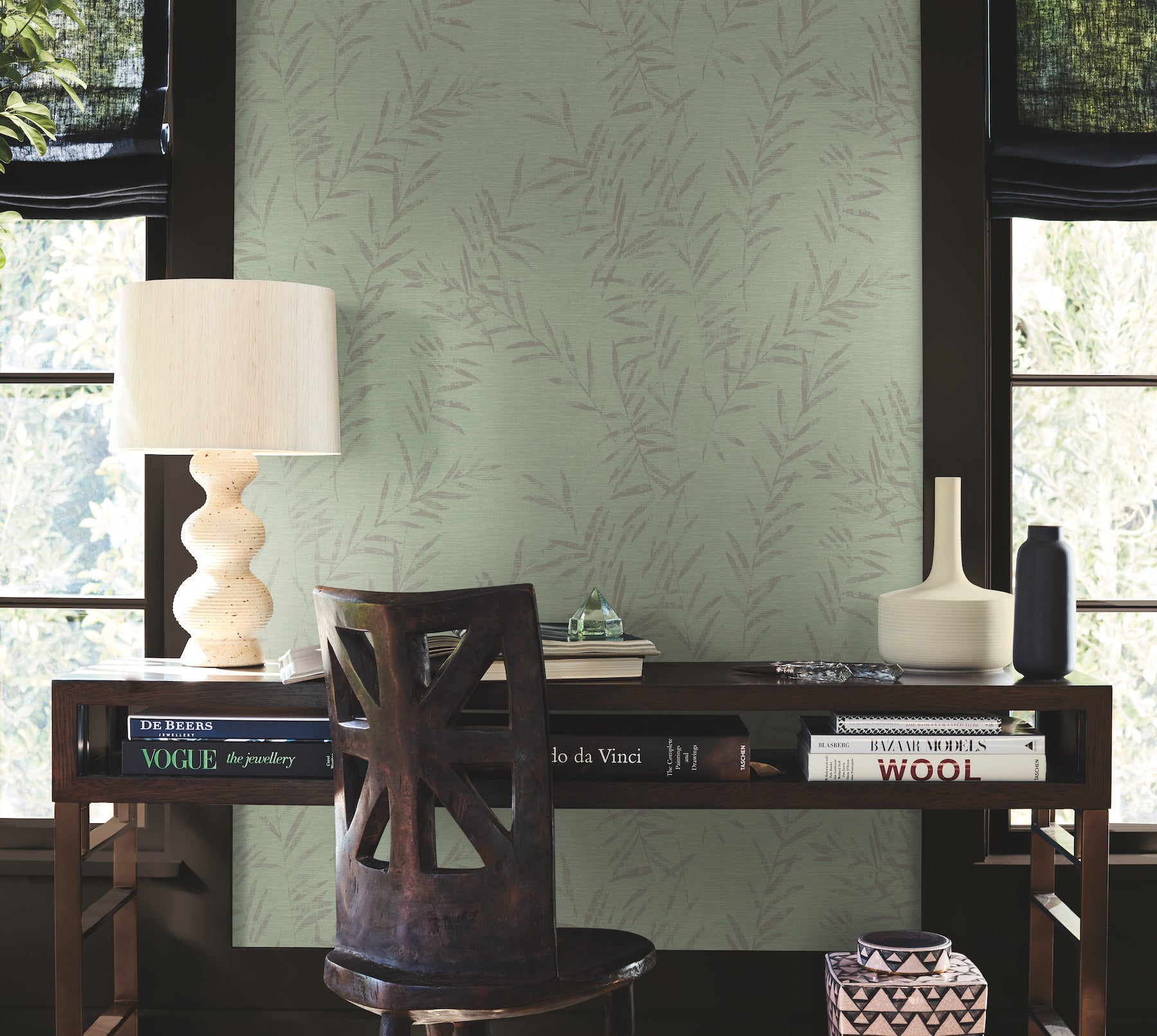 AB3064 Allerton Bamboo Sage Artifacts Wallpaper by York Wallcoverings