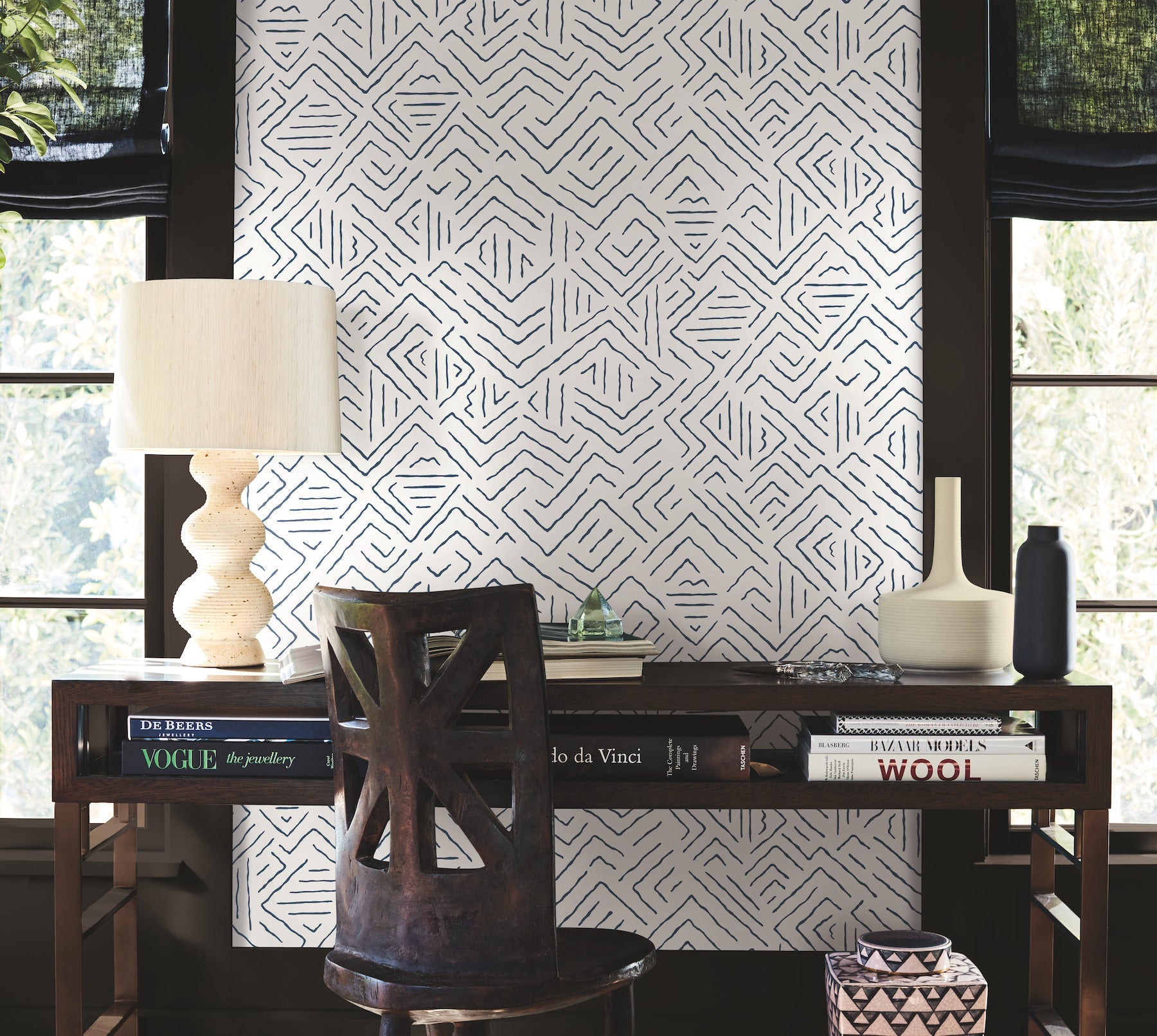 AB3083 Sirih Navy Artifacts Wallpaper by York Wallcoverings