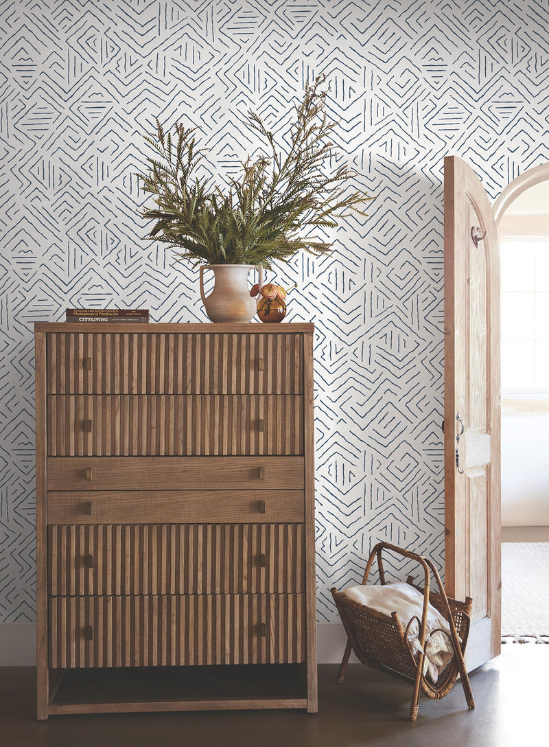 AB3083 Sirih Navy Artifacts Wallpaper by York Wallcoverings