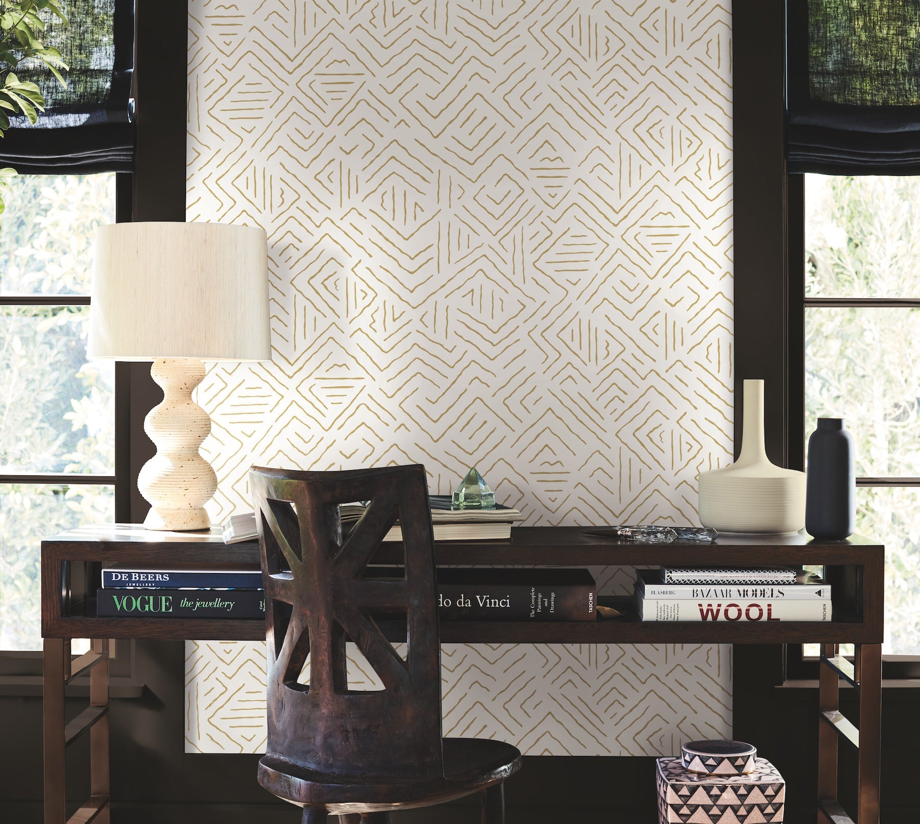 AB3084 Sirih Ochre Artifacts Wallpaper by York Wallcoverings