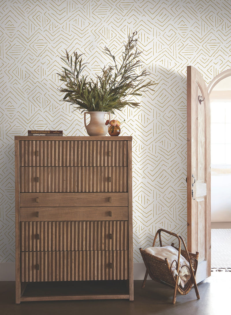AB3084 Sirih Ochre Artifacts Wallpaper by York Wallcoverings
