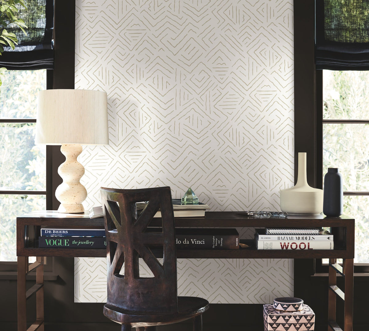 AB3085 Sirih Beige Artifacts Wallpaper by York Wallcoverings