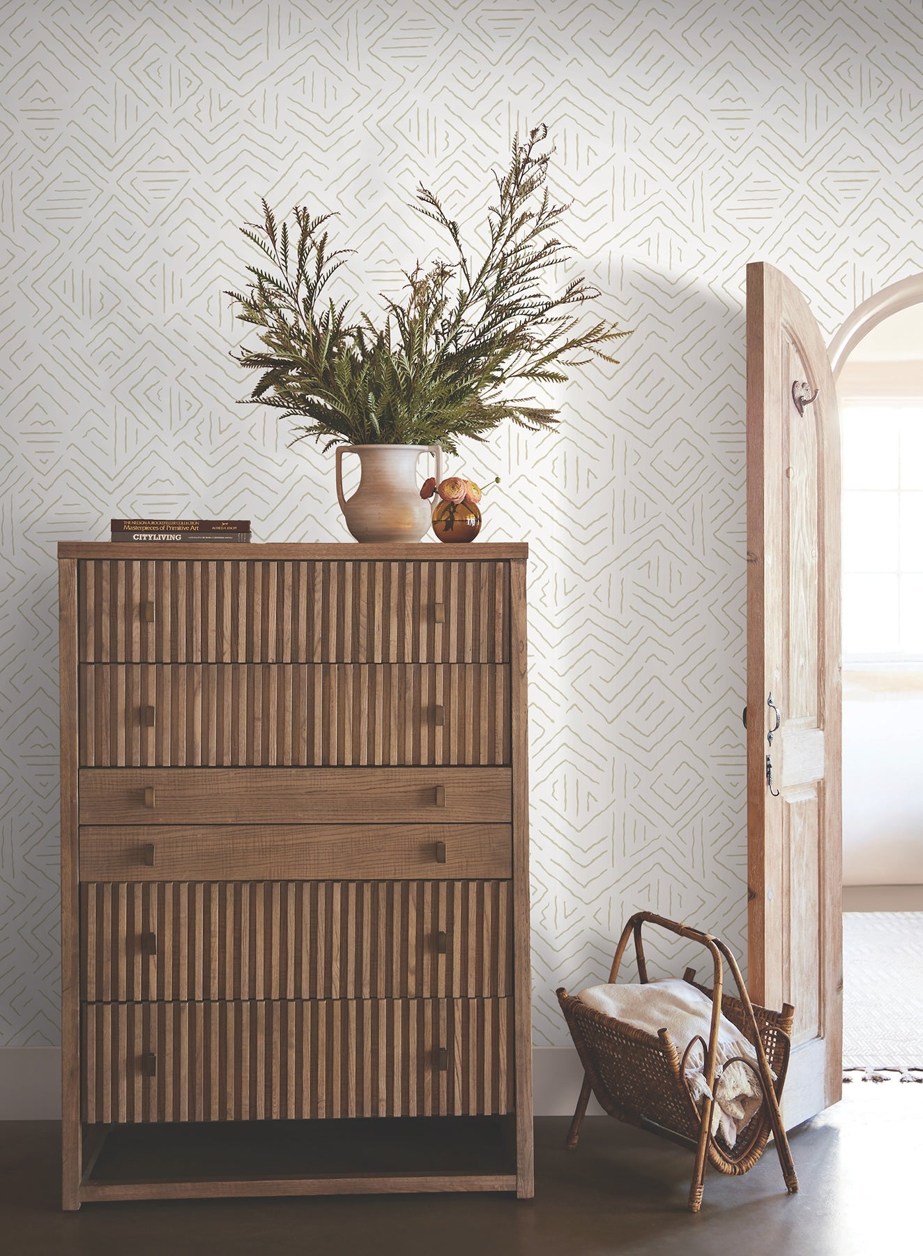 AB3085 Sirih Beige Artifacts Wallpaper by York Wallcoverings