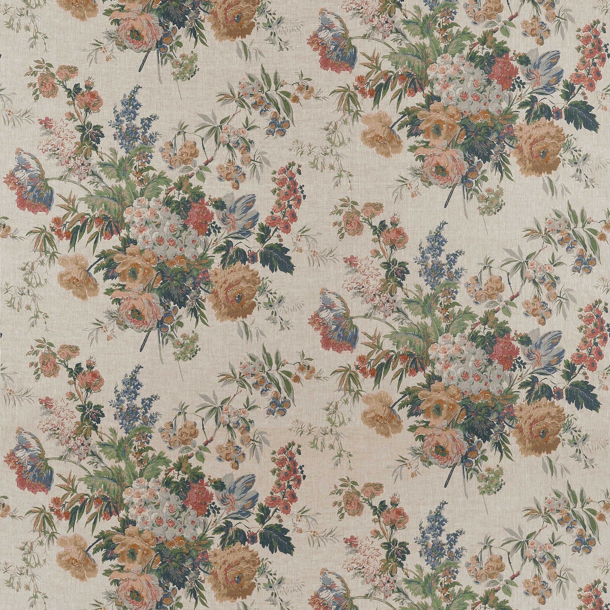 AF16133 Garden Club Apricot and Slate Belvedere Fabric by Anna French