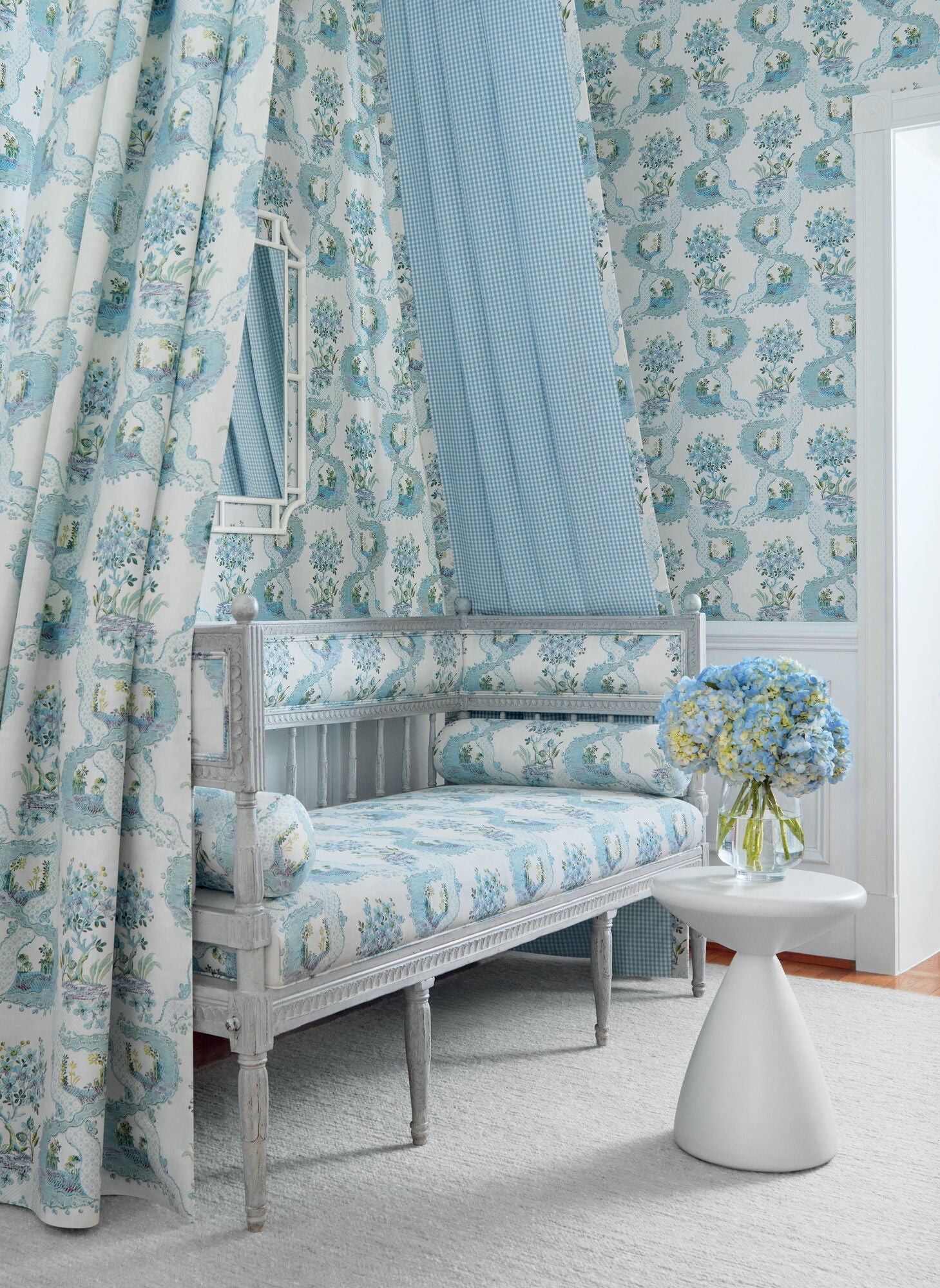 AF16157 Antoinette Blue and Plum Belvedere Fabric by Anna French