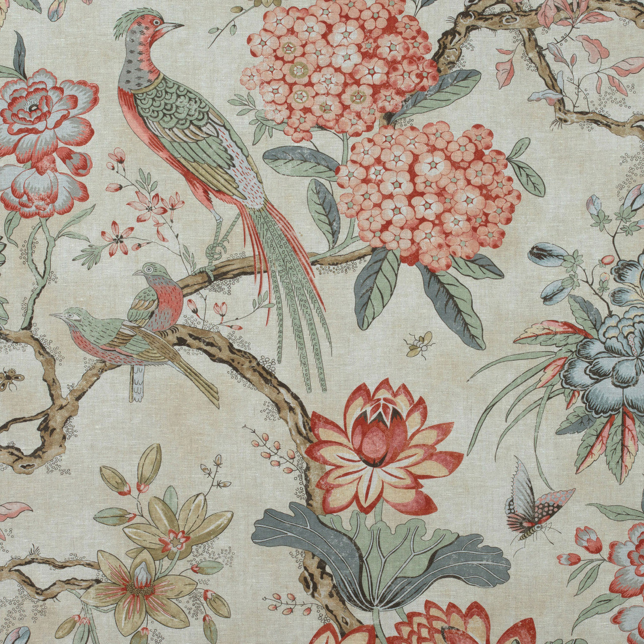 AF72992 Villeneuve Manor Coral and Flax Fabric by Anna French