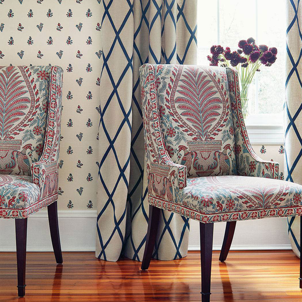 AF78726 Palampore Red and Blue Fabric by Anna French