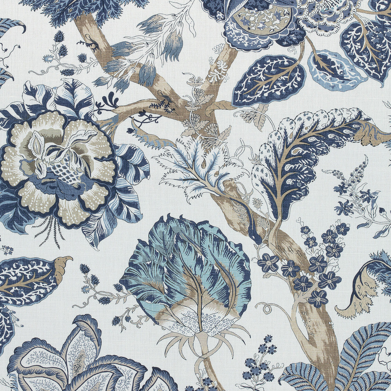 AF78738 Kalamkari Palampore Blue and White Fabric by Anna French