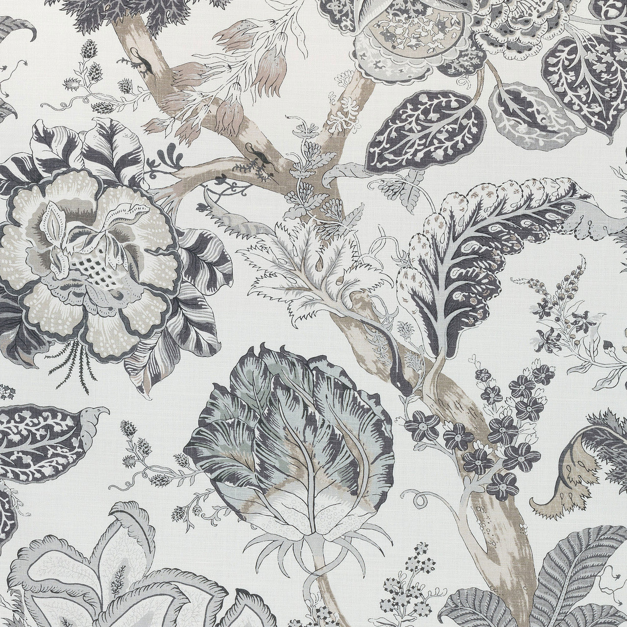 AF78739 Kalamkari Palampore Black and White Fabric by Anna French